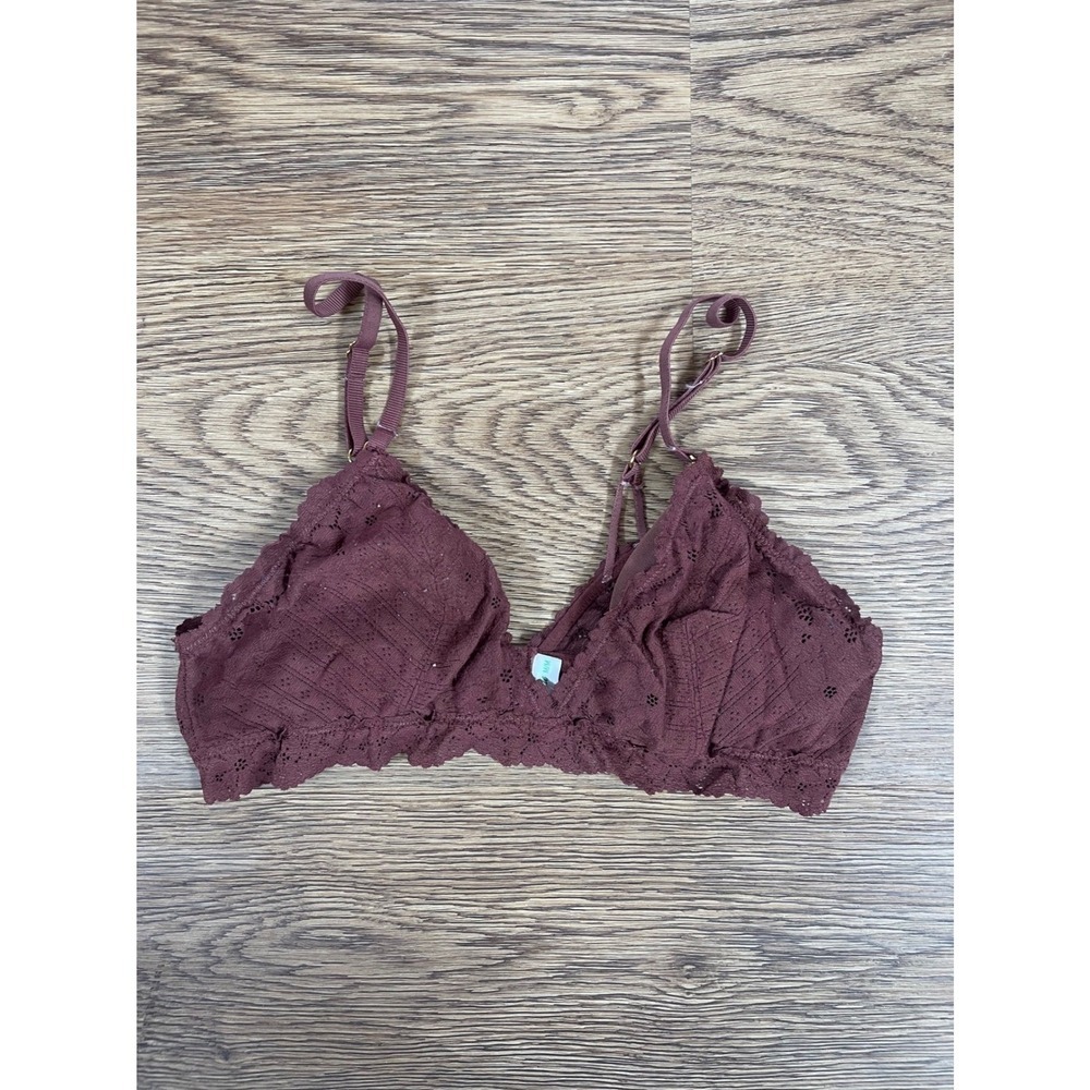 Aerie Bralette Women's Medium Burgundy Eyelet Lace Triangle Mesh Lined